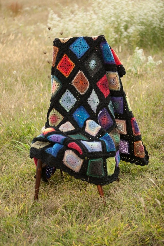 Afghan in Rainbow wool granny squares wool granny square