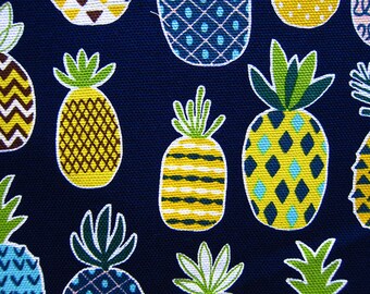Pineapple Fabric - Japanese Fabric Cotton Canvas - Pineapples on Blue - Fat Quarter - Cosmo Textile