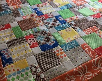 Unfinished quilt top - Free Spirit by Denyse Schmidt - Katie Jump Rope - 46" square / table topper / small quilt / ready to quilt / 9 patch