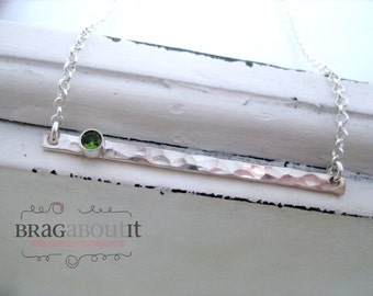 Horizontal Bar Necklace . Hammered Bar Necklace . Birthstone Necklace . Sterling Silver Necklace . Simple Necklace . Brag About It