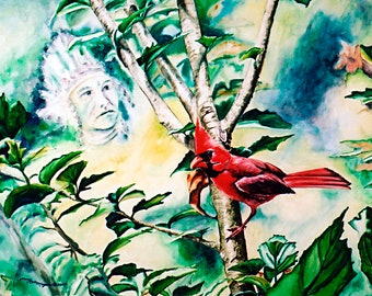 Cardinal painting, original watercolor painting, cardinal watercolor, bird painting, bird watercolor, cardinal art, cardinal bird, bird art