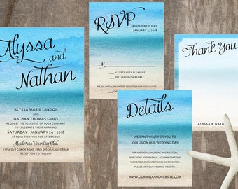 Beach Wedding Invitation, Destination Wedding Invitation, Tropical Wedding Invitation, Ocean Wedding, Beach Wedding Theme