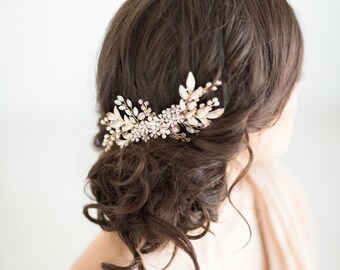 Gold Hair Comb, Bridal Hair Comb, Wedding Hair Comb, White Opal Pearl Comb, Pearl Hair Comb
