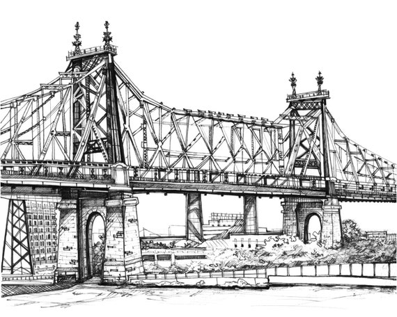 Queensboro Bridge NYC Drawing 59th St Bridge in Long Island