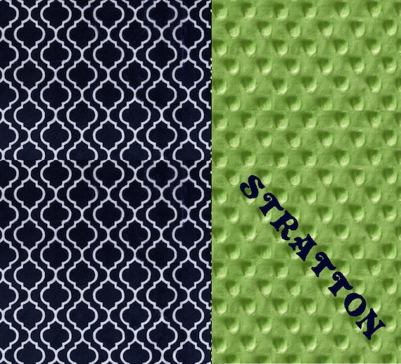Navy Minky Throw Blanket, Minky Adult Blanket, Personalized Blanket, Green Geometric Throw, Minky Throw Blanket, Navy Blanket, Gift For Her