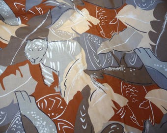 Vintage Animal Fabric, Cotton Fabric, Over 4 Yards, Rust Brown Gray, African Print Fabric, Sewing Supplies, Curtain Fabric,Pillowcase Fabric