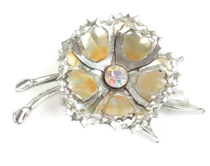 Layered Shiny Flower Pin AB Rhinestone Smaller Brooch Vintage