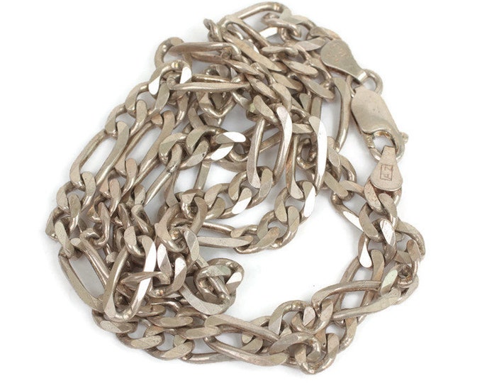 Sterling Figaro Chain Necklace 24 Inch Unisex Italian Silver