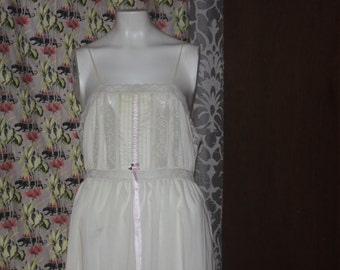 Vintage 60's Cotton Boho Long Nightgown Lingerie L