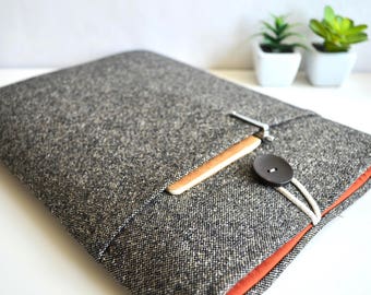 New iPad Case 9.7", 10.5" iPad Pro Tablet Sleeve 12.9 inch Apple iPad Air or Pro Cover Custom Fit Padded with Pocket - Brown & Black Wool