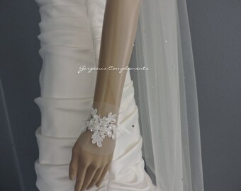 Beaded Section Single Tier Tulle Veil abbdvk-220