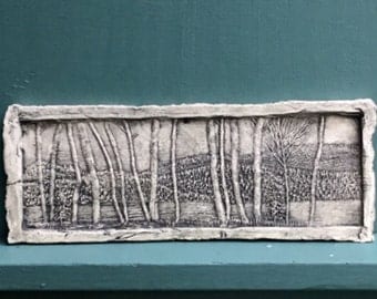 Birch Tree Forest Ceramic Pottery Porcelain Relief Tile