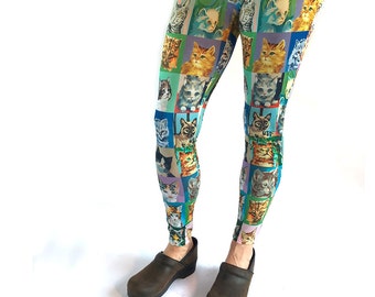 Cat Paint By Number Leggings - cat leggings - PBN cats - novelty leggings - cat portraits