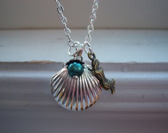 Mermaid Locket Necklace -Mermaid Necklace -Seashell Locket -Seashell Locket Necklace -Shell Necklace-Under The Sea Necklace-With Free Gift