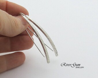 Long Bar Silver Earrings, Curved Bar Earrings, Silver Earrings, Long Earrings, Handmade by RiverGum Jewellery