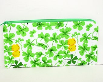Zippered Pencil Pouch, Green Clover Grasshopper, Heather Ross