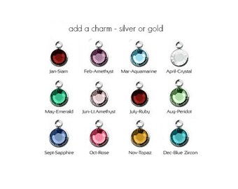 Add silver or gold birthstone charm, Swarovski birthstone, 6mm, add-on charm, personalize, custom, birthday, crystal birthstone dangle