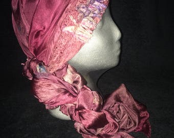 Red grape colored silk nuno felted scarf, head wrap, bandana