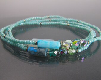 MYSTIC RIVER Seed Bead Wrap Bracelet, Beaded Stretch Bracelet, Multistrand Bracelet, Layering Bracelet, Choker Necklace, Long Necklace