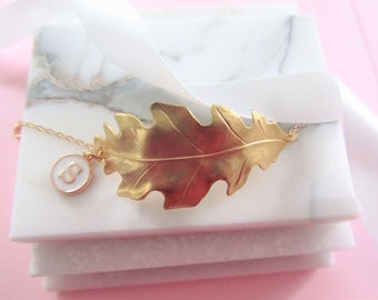 Gold Leaf Bracelet, Gold Cuff Bracelet,Oak Leaf,Personalized Bracelet,Cuff Bracelet,Gold Letter Necklace,Charm Bracelet,Bridesmaids Gifts