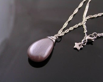 Moonstone Necklace, Chocolate Moonstone Jewelry, Peach Moonstone, Single Stone Necklace, Solitaire Necklace, Wire Wrapped Jewelry, N1982