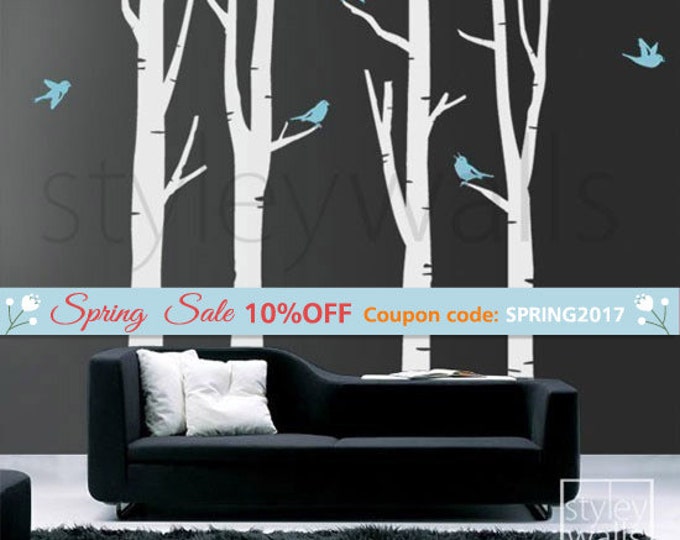 Winter Trees Wall Decal, Birch Trees Wall Decal, Birds in Winter Tree Wall Decal GIFT BIRDS Nature Wall Decal, Forest Birch Trees Stickers