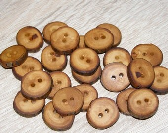 Small 25 Handmade apple wood Tree Branch Buttons with Bark, accessories (0,79'' diameter x 0,16" thick)