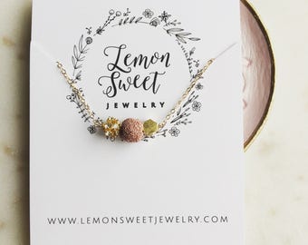 Essential Oil Diffuser Necklace in blush, Lava Rock Mixed Bead Necklace
