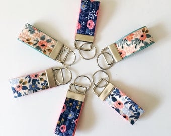 mini Rifle Paper Co keychain, rosa key fob, floral keychain, thumb fob, small gift under 10, teacher gift, womens key fob