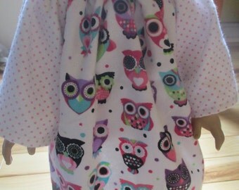 18 inch doll peasant dress, owl nightgown for 18 inch dolls