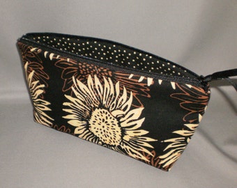 Cosmetic Bag - Makeup Bag - Large Zipper Pouch - Sunflower - Batik