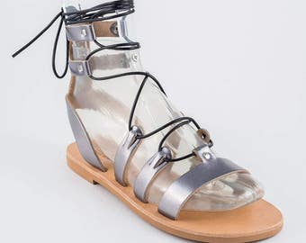 flat silver leather sandals
