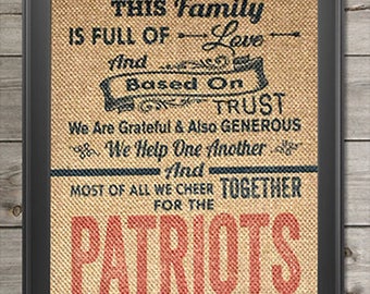 New England Patriots super bowl champs burlap print wall art 8x10 fan cave decor