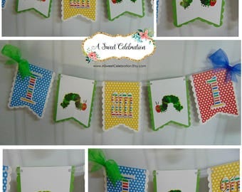 Very Hungry Caterpillar 1st birthday party decorations, high chair banner, ONE banner, Eric Carle