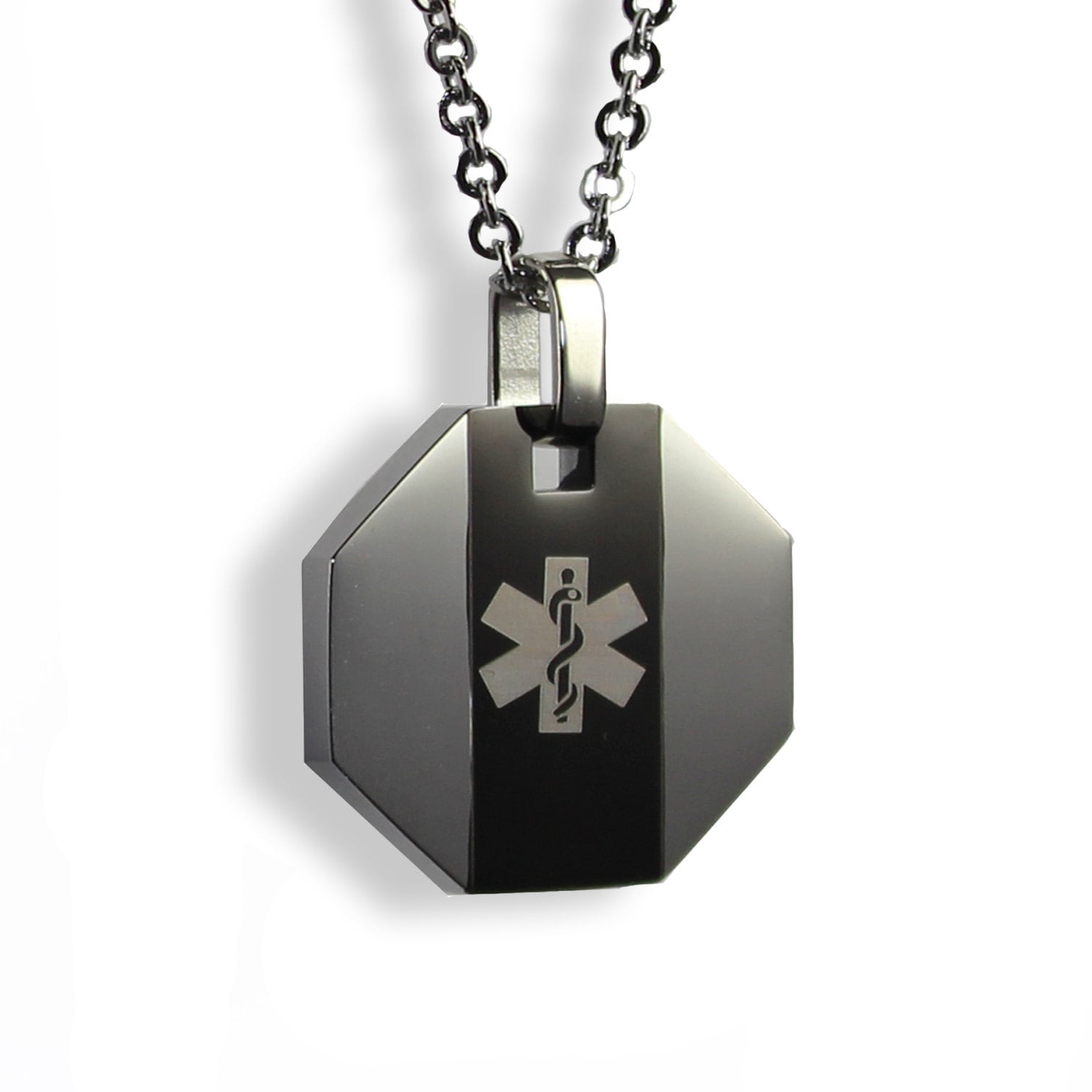 Medical Alert ID Necklace Stainless Steel Custom Engraved