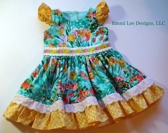 Girls Spring Dress,Girls Easter Dress,Special Occasion,Little Girl Dress,Pepper Dress,Toddler Dress,Yellow,Green,18MO,2T,3T,4T,5T,6,7,8,10