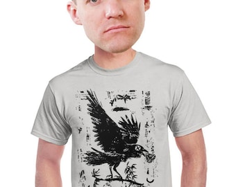 crow t-shirt cool artsy raven bird drawing mens bird watchers t-shirt Audubon block print Bird lovers animal design t-shirt s-4xl