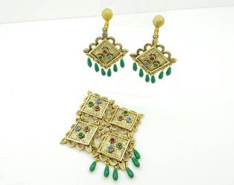 Sarah Coventry Temple of Lights Brooch and Clip earrings 1967 mint condition