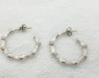 Avon Bamboo Hoop Pierced earrings Silver tone