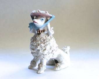 Vintage 1950's Wales Poodle with Fancy Hat Ceramic Figurine!