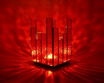 Votive Candle Holder Red Stained Glass