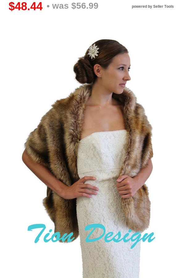 Bridal Fur Stole Vintage Brown Faux Fur Stole Fox Fur Shrug