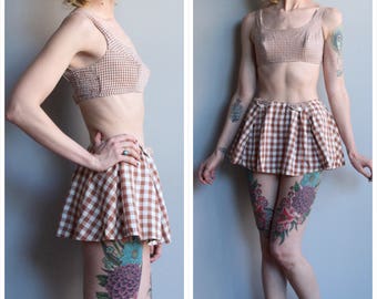 1950s Bikini // Gingham Sea Stars Two Piece Swimsuit // vintage 50s bathing suit