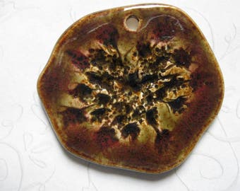 Touch of Red Queen Anne's Lace Pottery Pendant