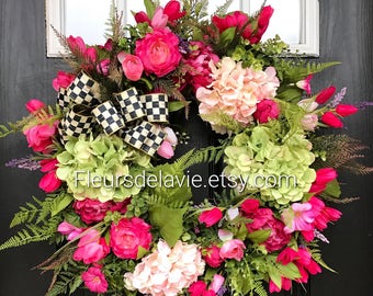 NEW! Spring Door Wreath, MacKenzie Childs Inspired, Spring Wreath for Door, Front Door Wreath, Grapevine Door Wreath, Mothers Day