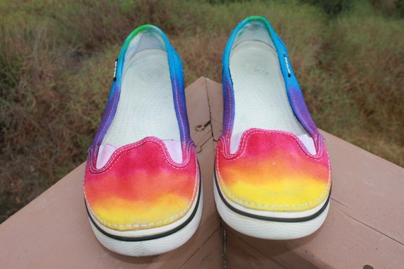 Tie dye Rainbow shoes Crocs brand women's size 9 upcycled