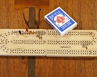 Travel Cribbage Board 2 player Premium Quality, Wooden or Metal Pegs, Folded Size 6 1/2" x 3 1/2" x 1 1/2"D, Wood Games, Paul Szewc