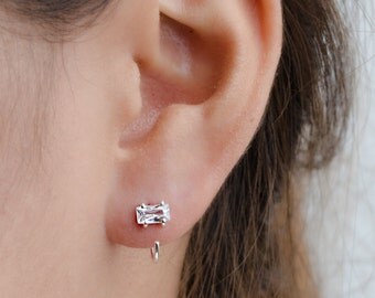 White Zirconia Hug Hoops, Sterling Silver, Gold Plated, Gemstone Hug Earrings, Open Hoops, Minimal Lunaijewelry, Gift for Her, EAR145WCZ