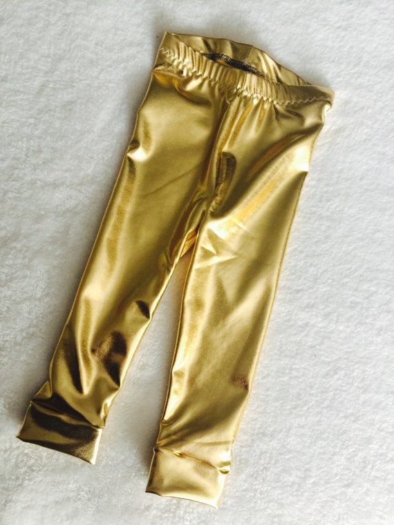Gold leggings shiny spandex Baby Toddler Kids Girls Boys