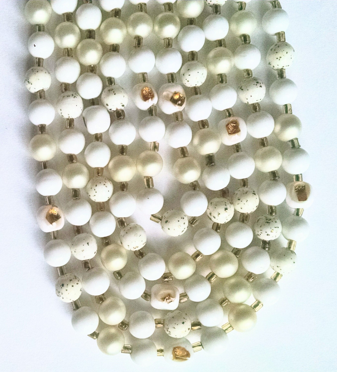 White Gold Lucite Bead Necklace Signed Japan 5 Strand Bib